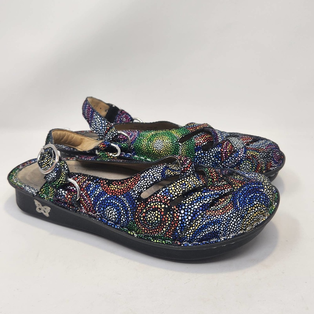 Alegria Freesia Rainbow Mosaic Mule Clog Slingback Shoes Size 38 US 8 Comfort